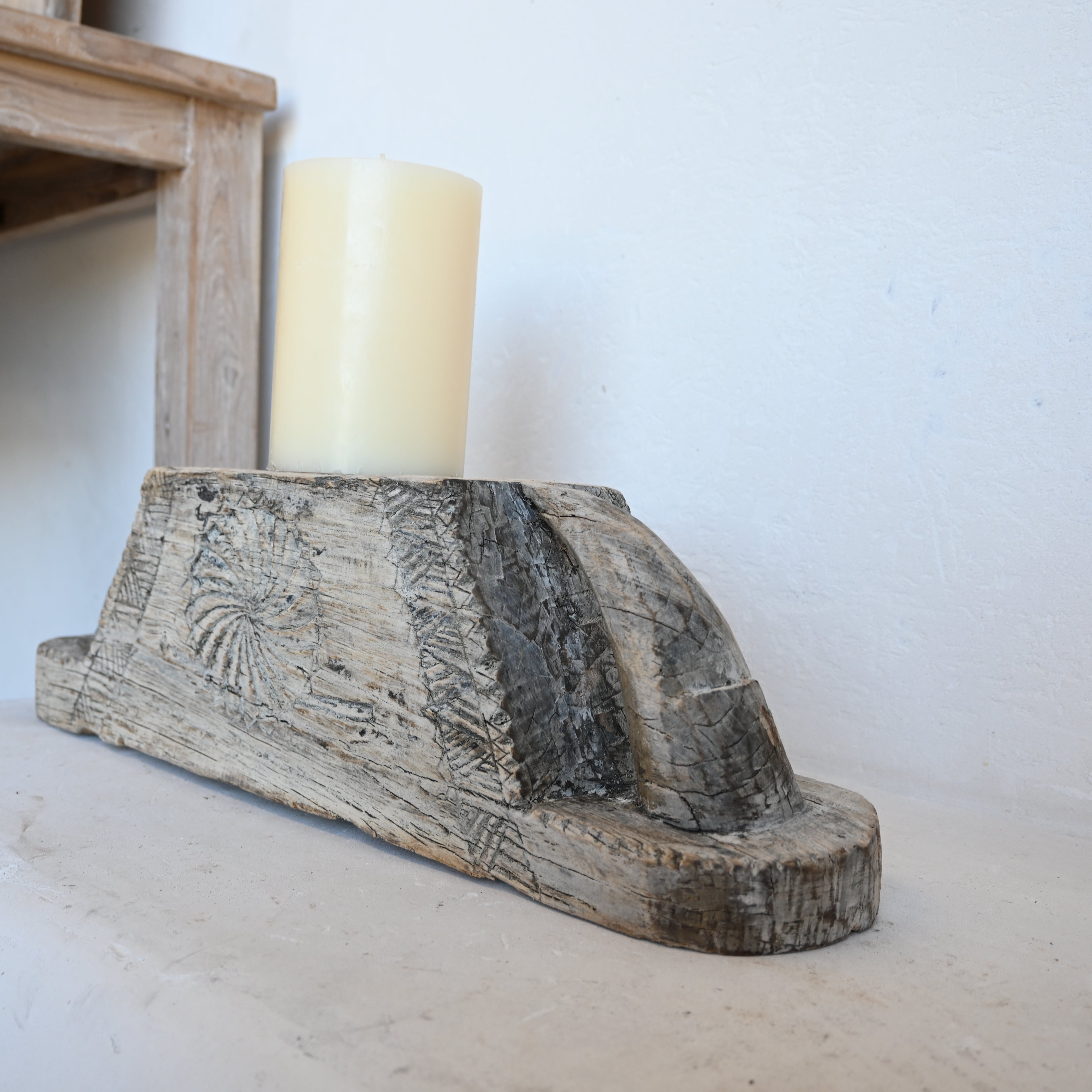 Indian Carved Base Candle stand 296923 B