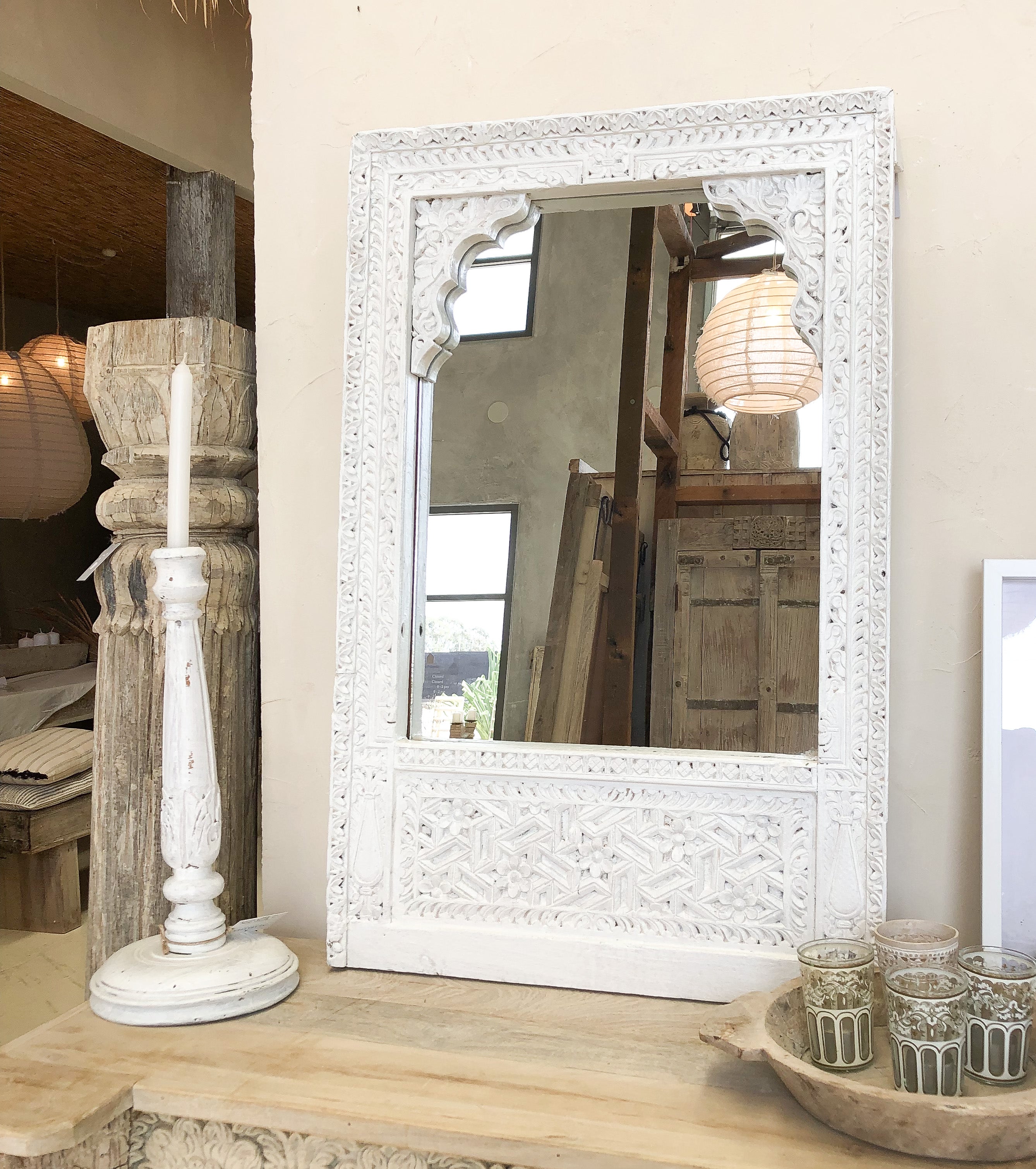 Vintage Indian White mirror 253446