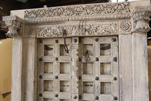 Presale Vintage Indian carved door with iron detail (with frame) 260618