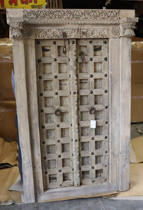 Presale Vintage Indian carved door with iron detail (with frame) 260618